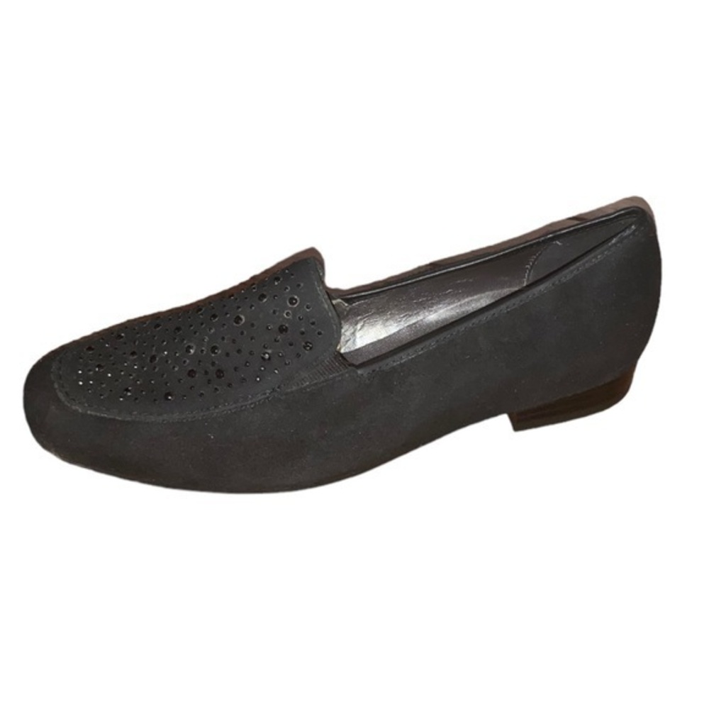 Ara Black Suede Slip-on Loafers with Black Rhinestones Size 7